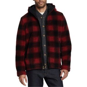 Pendleton Men’s Woodside Hooded Fleece Jacket Red Black Buffalo Check Large EUC